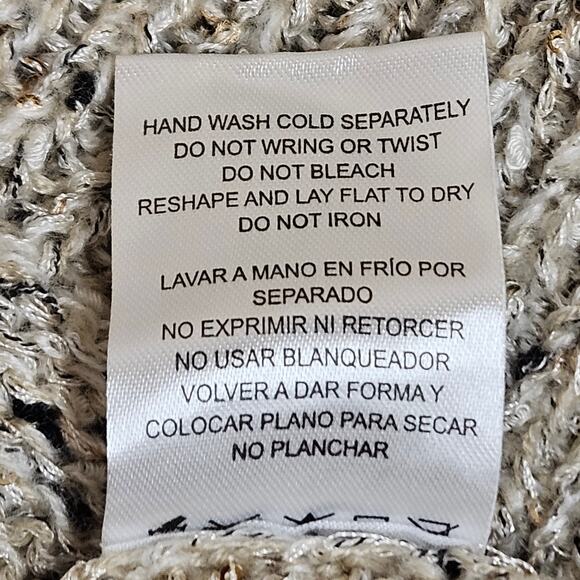 GB Gianni Bini Cropped Tan/Cream/Black With Gold Sequins V-Neck Sweater Size L - Picture 6 of 8